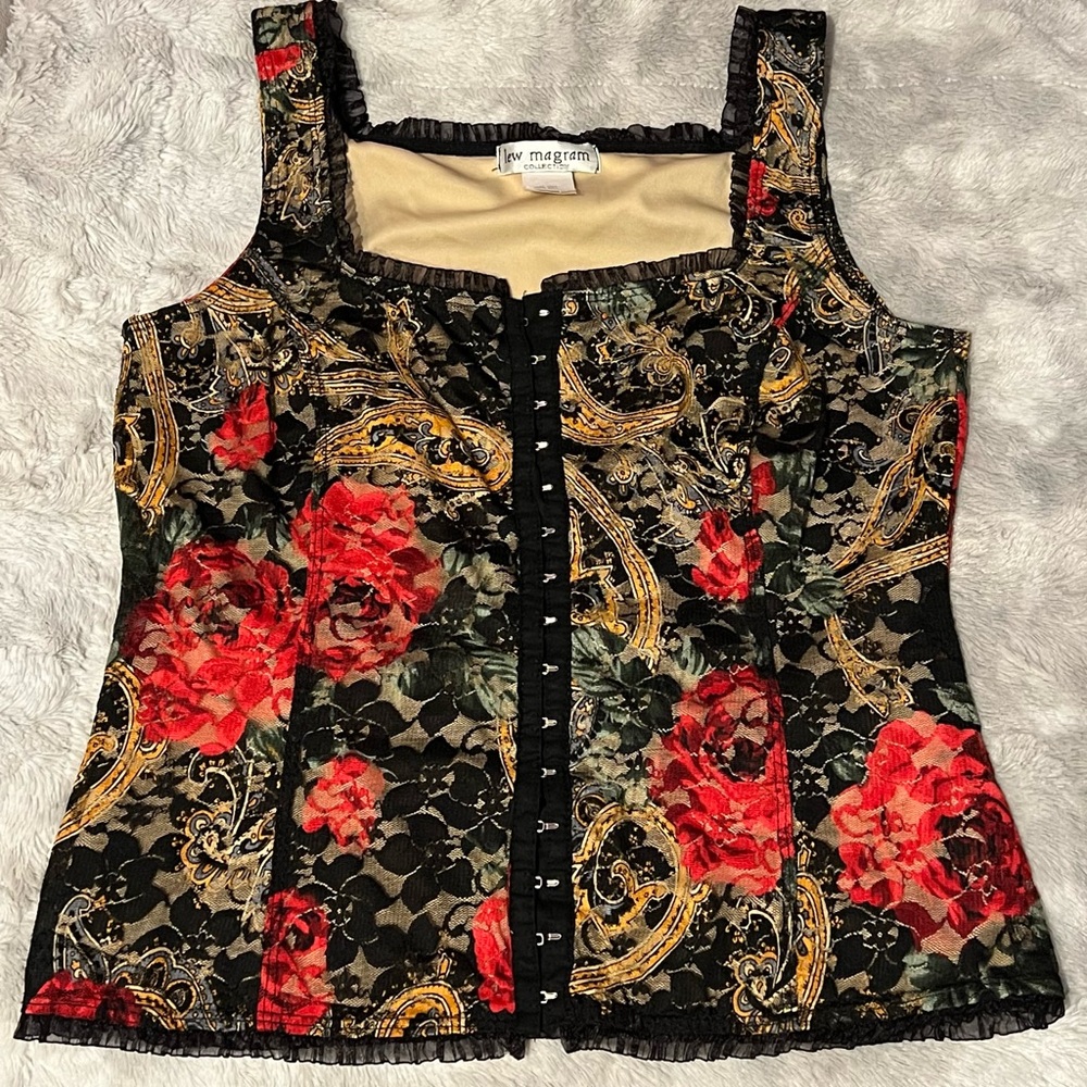 JW Magana Floral Lace Blouse - Black and Red